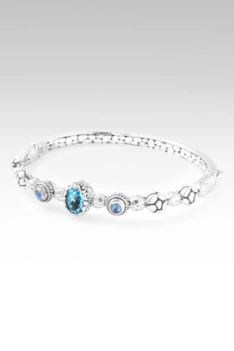 Hello Hope, Goodbye Hopelessness Bangle Bracelet™ in Swiss Blue Topaz & Rainbow Moonstone - Image 3
