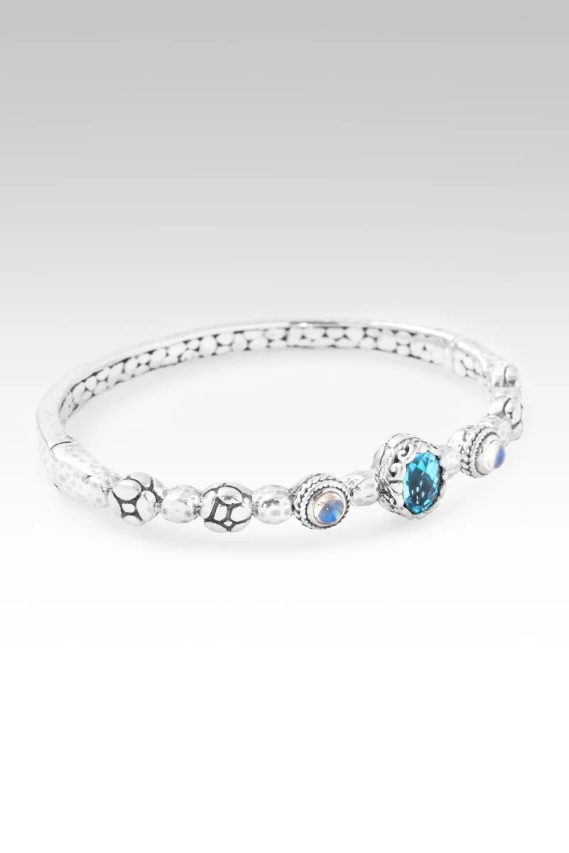 Hello Hope, Goodbye Hopelessness Bangle Bracelet™ in Swiss Blue Topaz & Rainbow Moonstone - Image 4