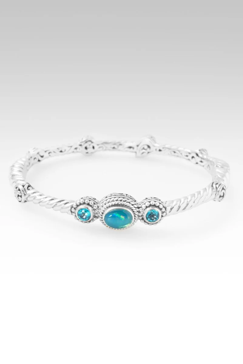Hello New Horizon, Goodbye Barriers Bangle Bracelet™ in Paraiba Ethiopian Opal & Bali Breeze™ Mystic Topaz