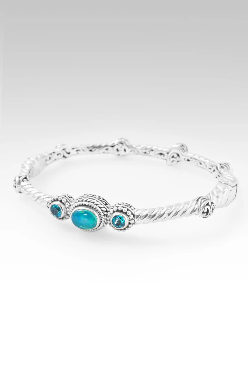Hello New Horizon, Goodbye Barriers Bangle Bracelet™ in Paraiba Ethiopian Opal & Bali Breeze™ Mystic Topaz - Image 3