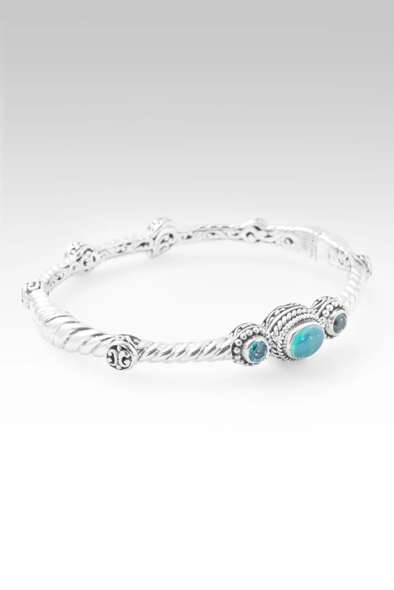 Hello New Horizon, Goodbye Barriers Bangle Bracelet™ in Paraiba Ethiopian Opal & Bali Breeze™ Mystic Topaz - Image 4