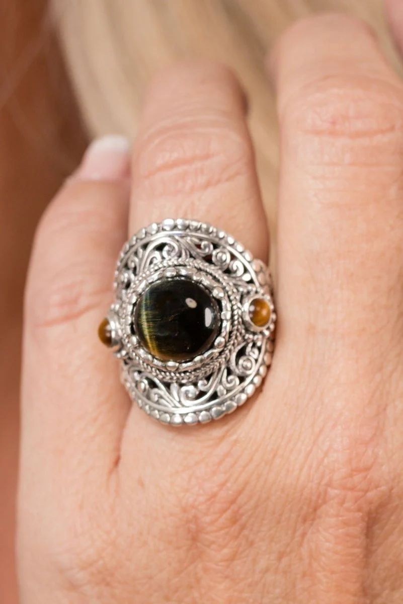 I Am His Treasure Ring™ in Blue Tiger's Eye & Tiger's Eye - Image 2