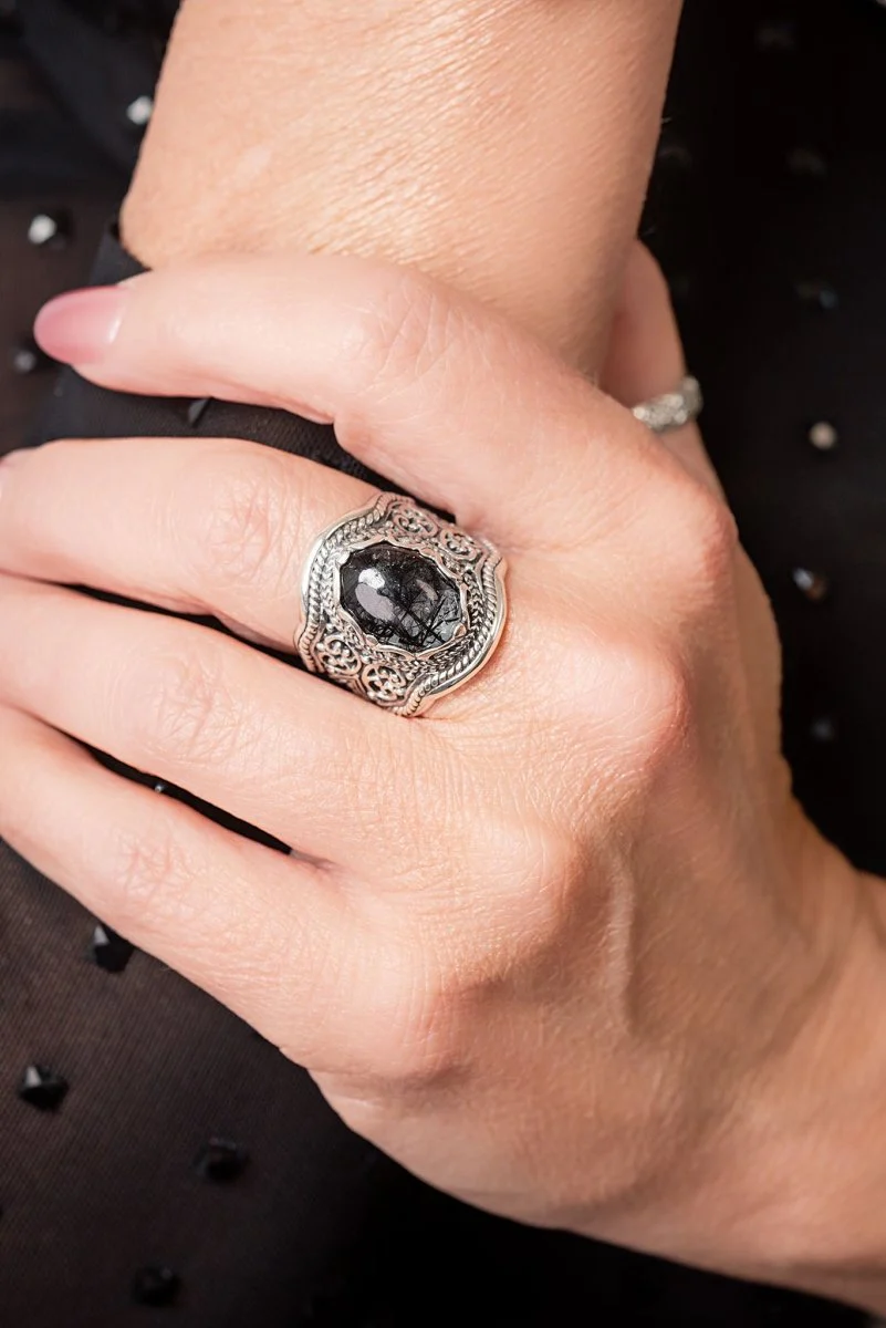 One Who Sees U Ring™ in Black Tourmalinted Quartz - Image 2