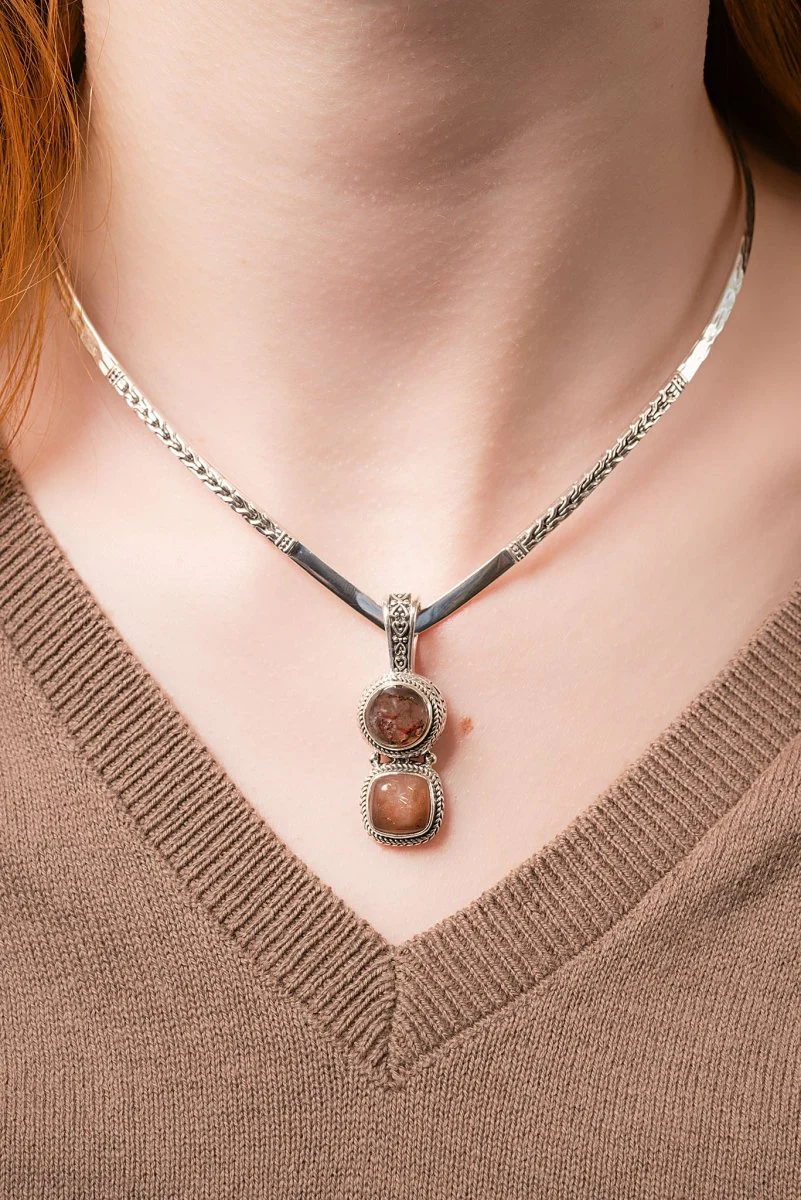 Story To Tell Pendant™ in Galaxy Quartz & Rainbow Latte Sunstone - Image 2