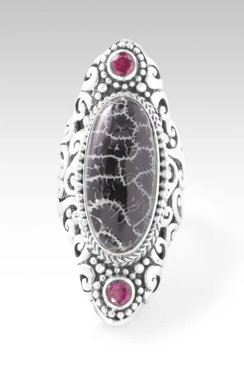 Your Mess, Is His Healing Ring™ in Black Indonesian Coral & Rhodolite Garnet - Image 3