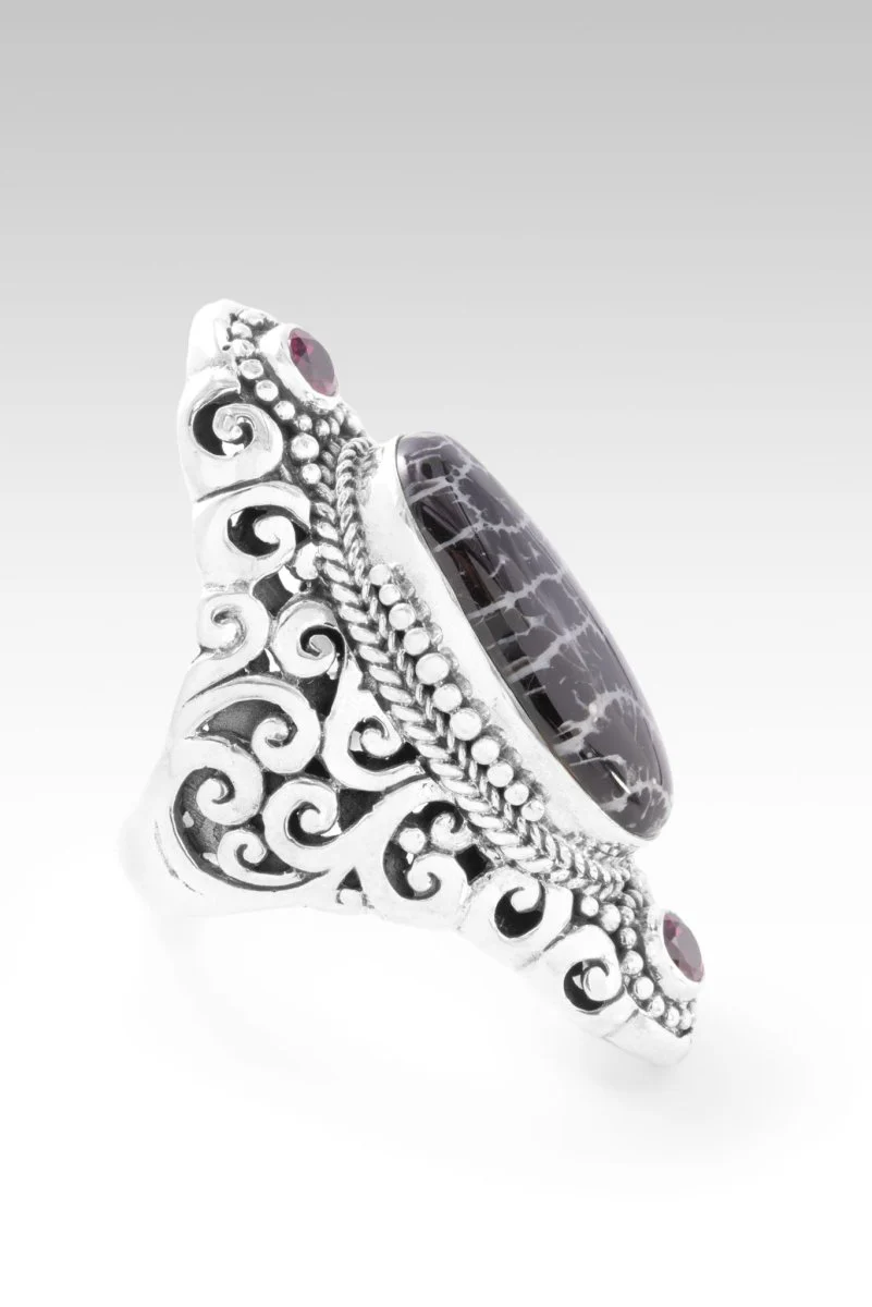 Your Mess, Is His Healing Ring™ in Black Indonesian Coral & Rhodolite Garnet - Image 4