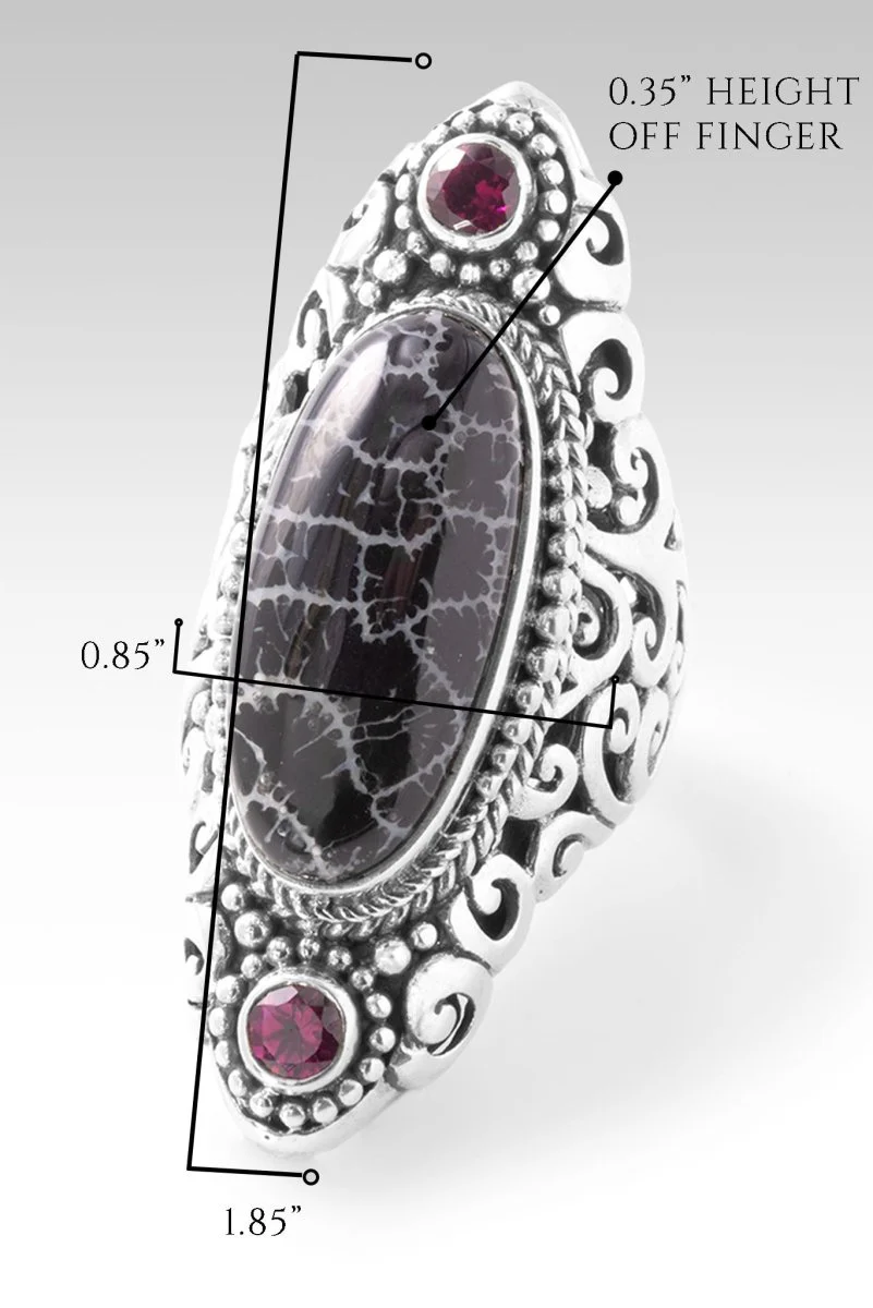 Your Mess, Is His Healing Ring™ in Black Indonesian Coral & Rhodolite Garnet - Image 6
